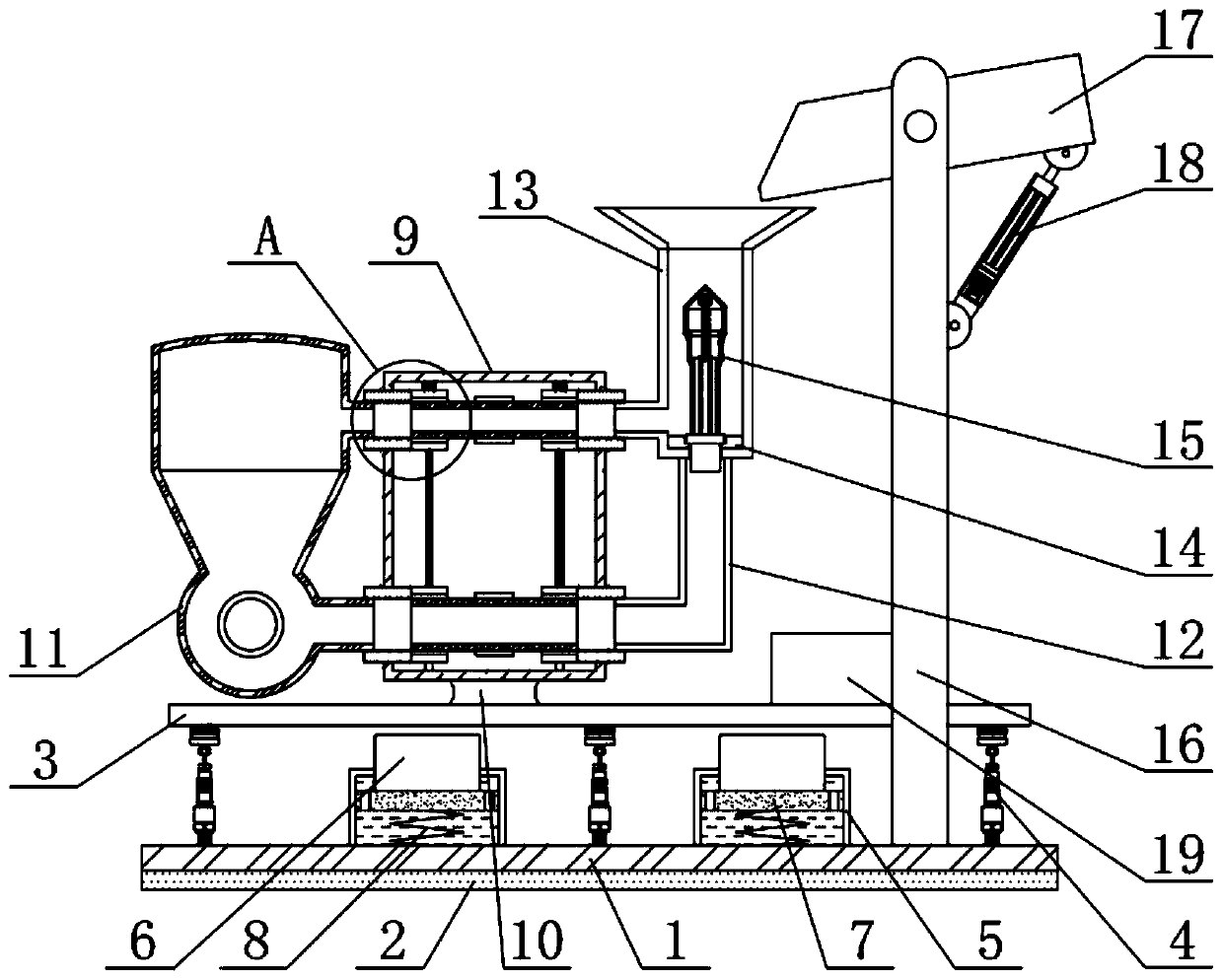 Composite hammerhead pouring device and using method thereof