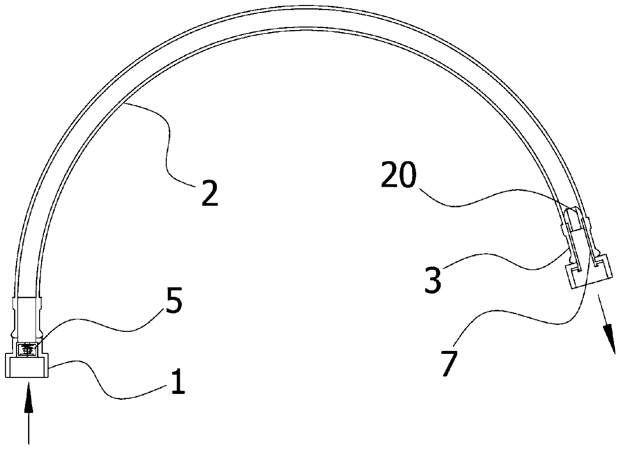 A self-sealing water inlet hose and a detachable water inlet hose