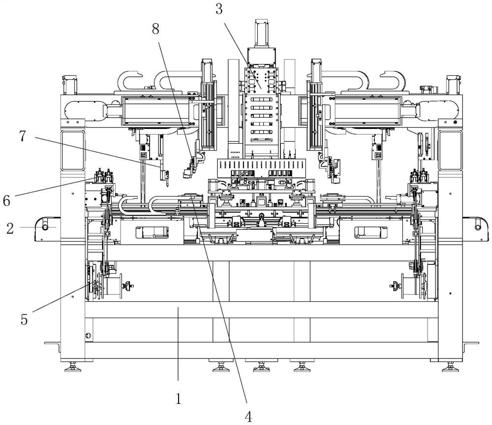 All-in-one machine for imbricated transverse plate deviation-rectifying and welding all-in-one machine and process thereof