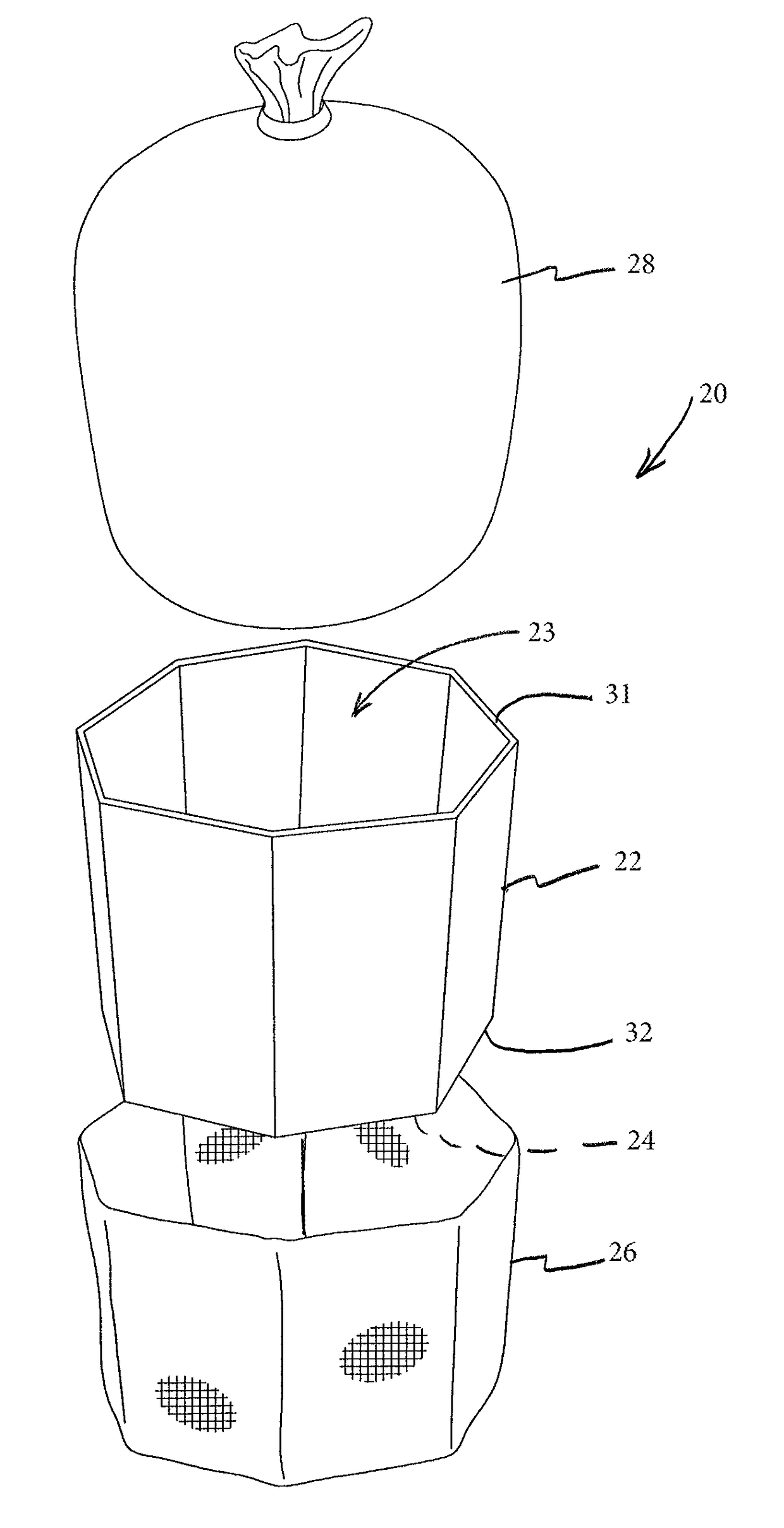 Bulk material container, sleeve and method of assembly