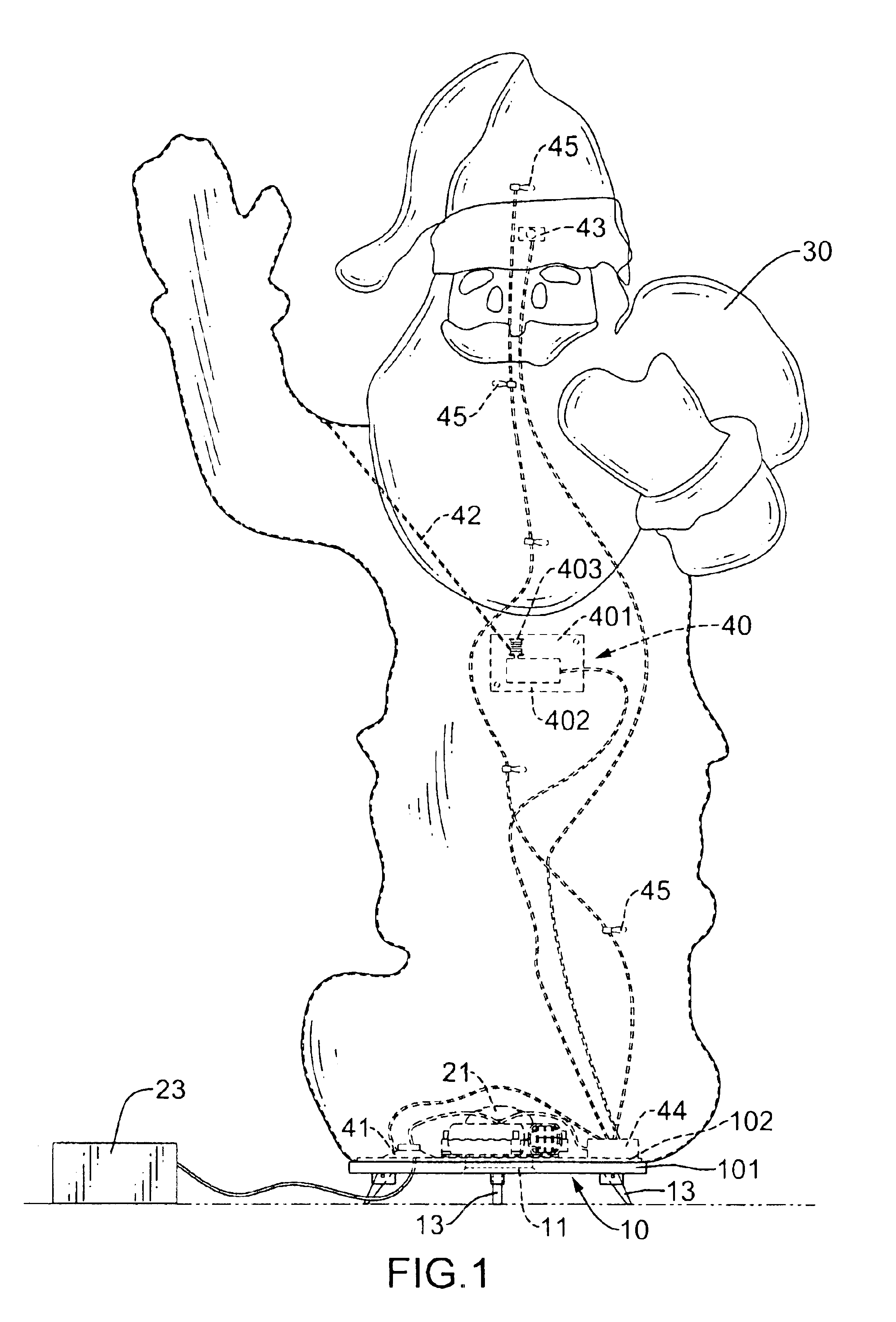 Motion-generating illuminated inflatable decoration