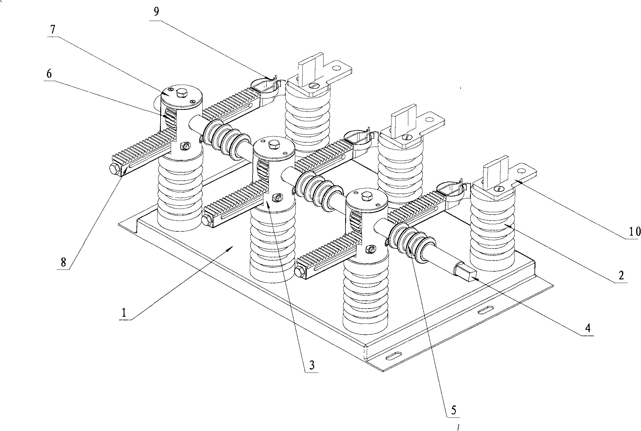 Gear and rack type isolated switch