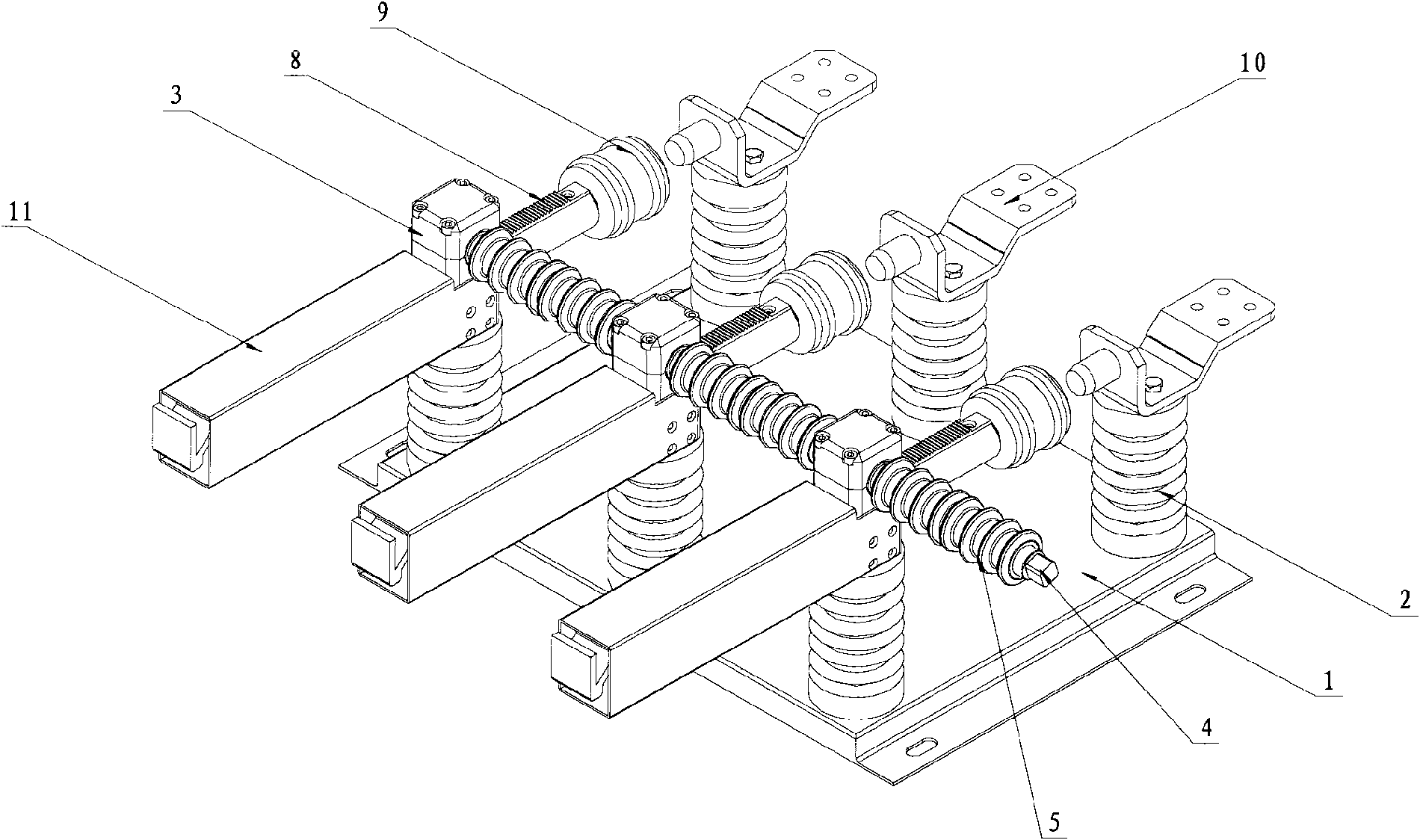 Gear and rack type isolated switch