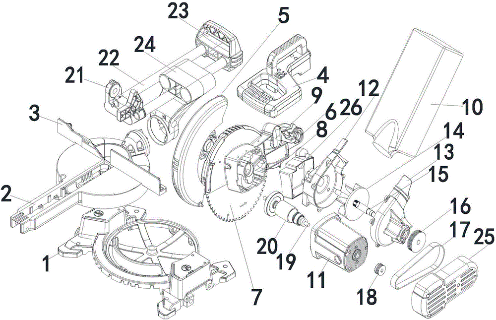 Dust-free oblique cutting saw and achieving method thereof