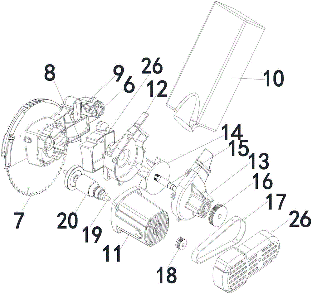 Dust-free oblique cutting saw and achieving method thereof