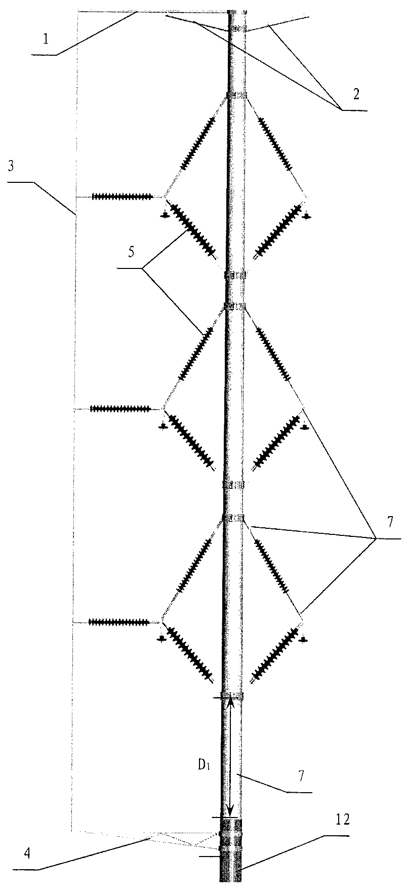 Vertically grounding down-leading method for external side of composite material tower and tower thereof