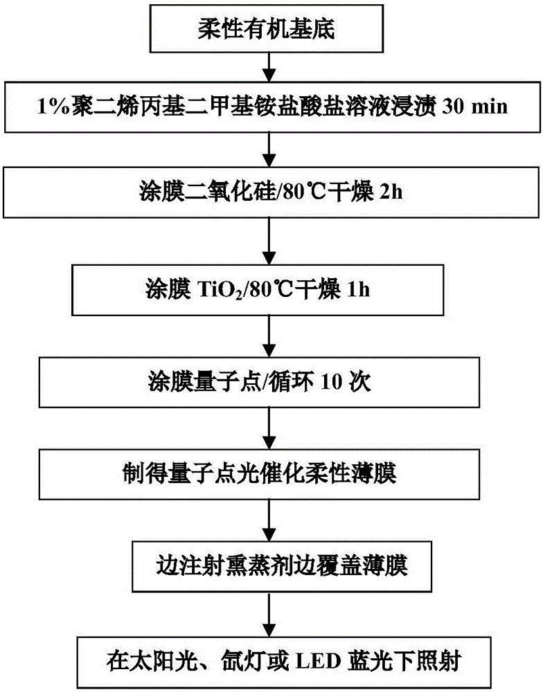 Quantum dot photocatalytic flexible film as well as preparation method and application thereof