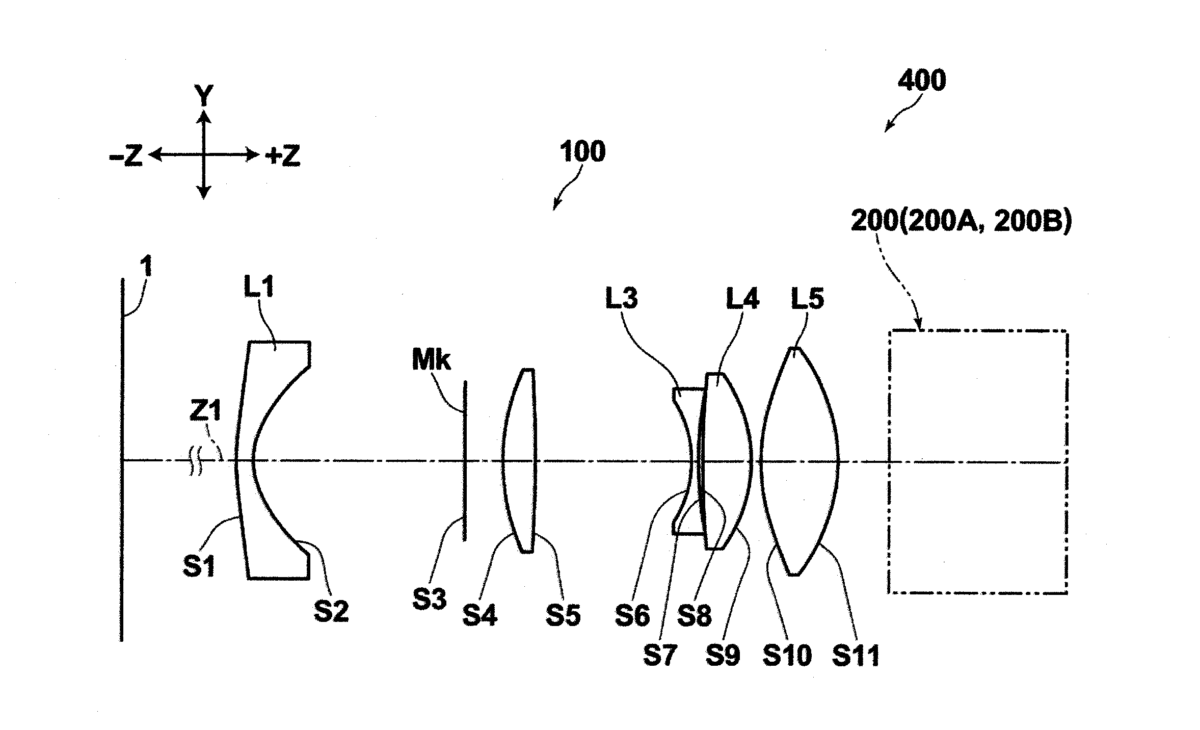 Lens for projection and projection-type display apparatus