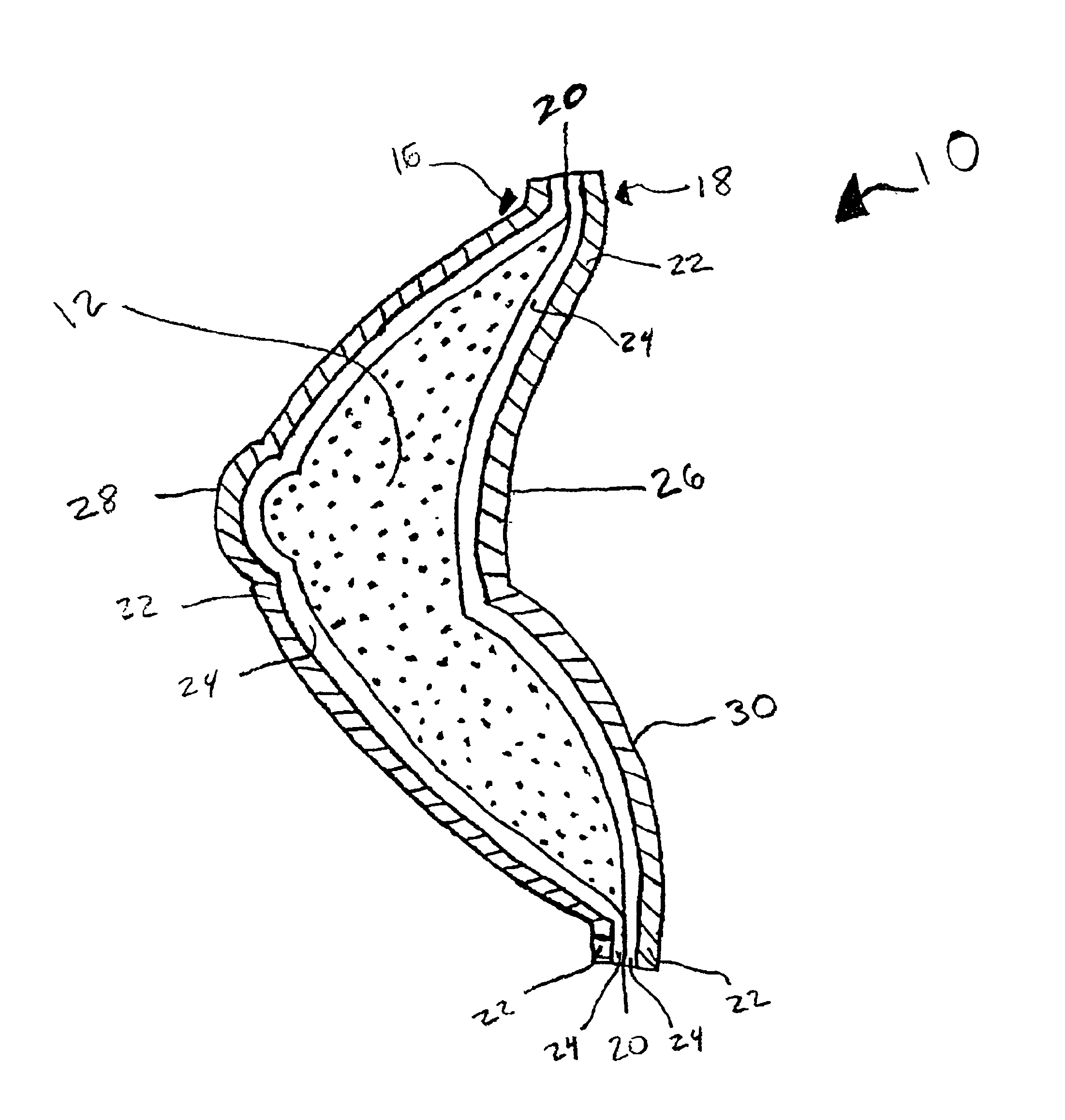 Breast form encased with fabric laminated thermoplastic film