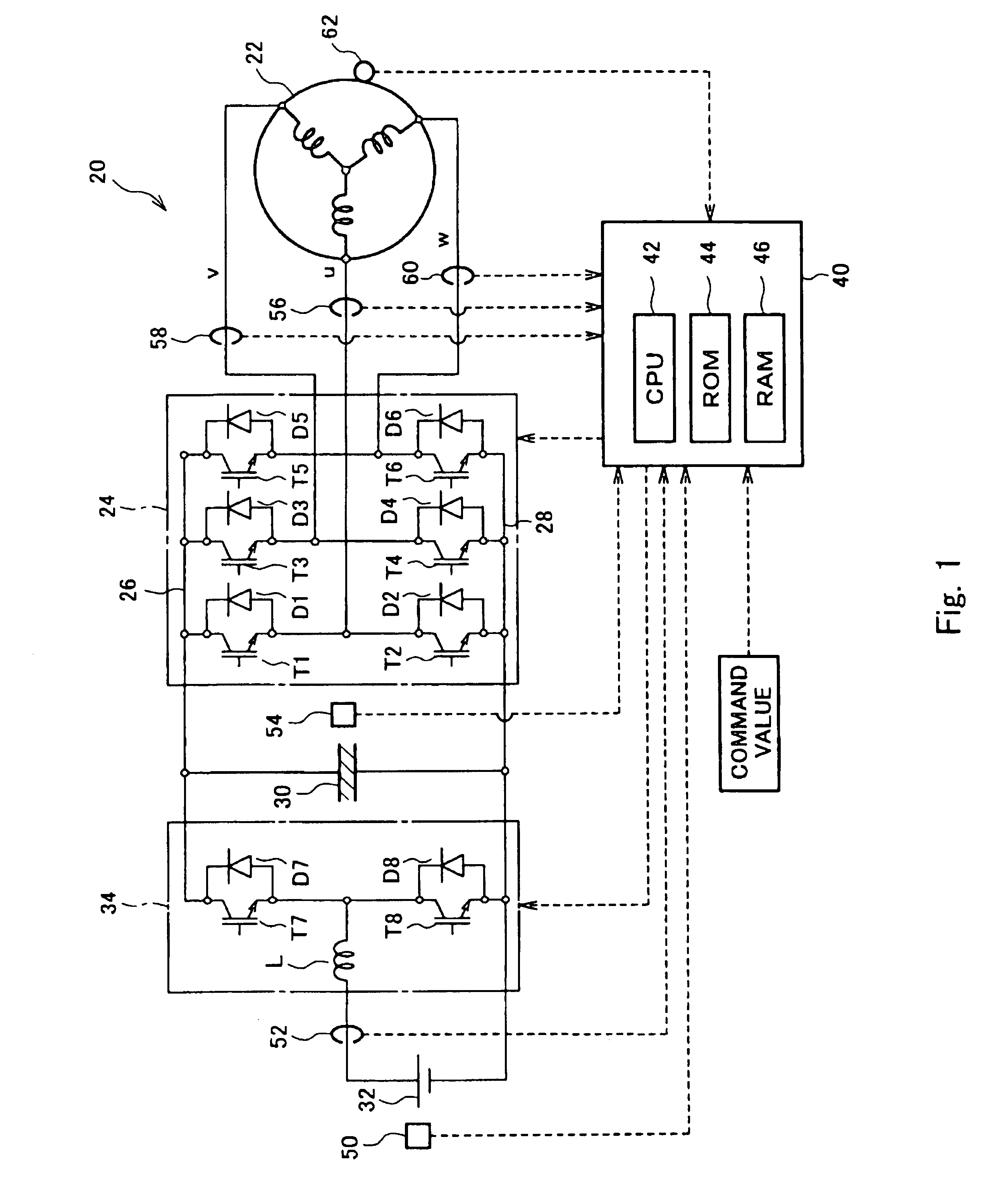 Drive apparatus, control method for the drive apparatus, storage medium storing a program controlling the drive apparatus, and power output apparatus