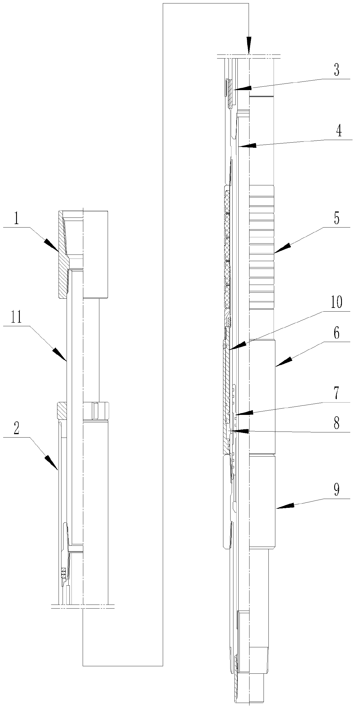 Drilling liner cementing tool with packer and cementing method