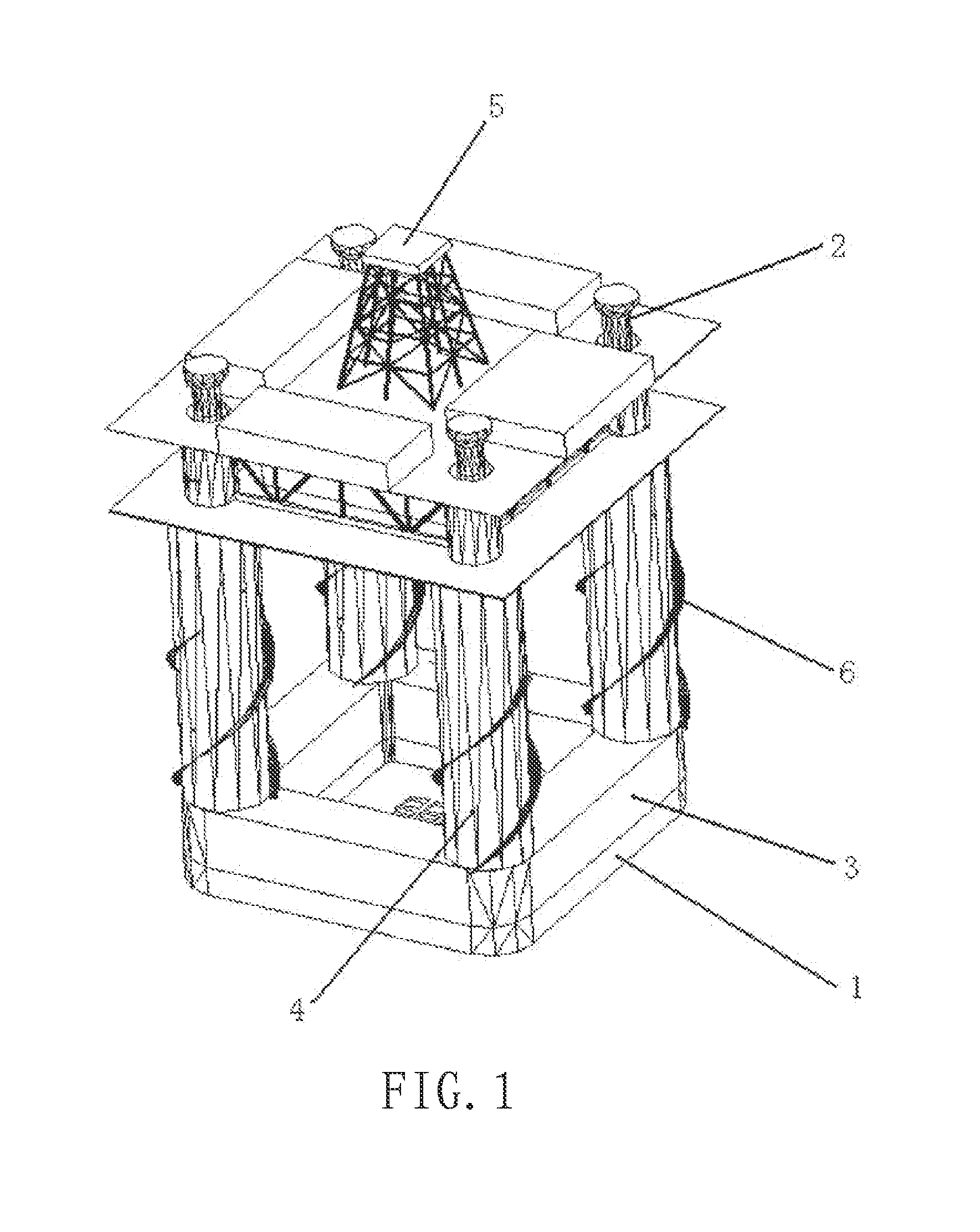 Integrally equipped heavy draught floating type oil production platform with unconditional stability and offshore installation method thereof