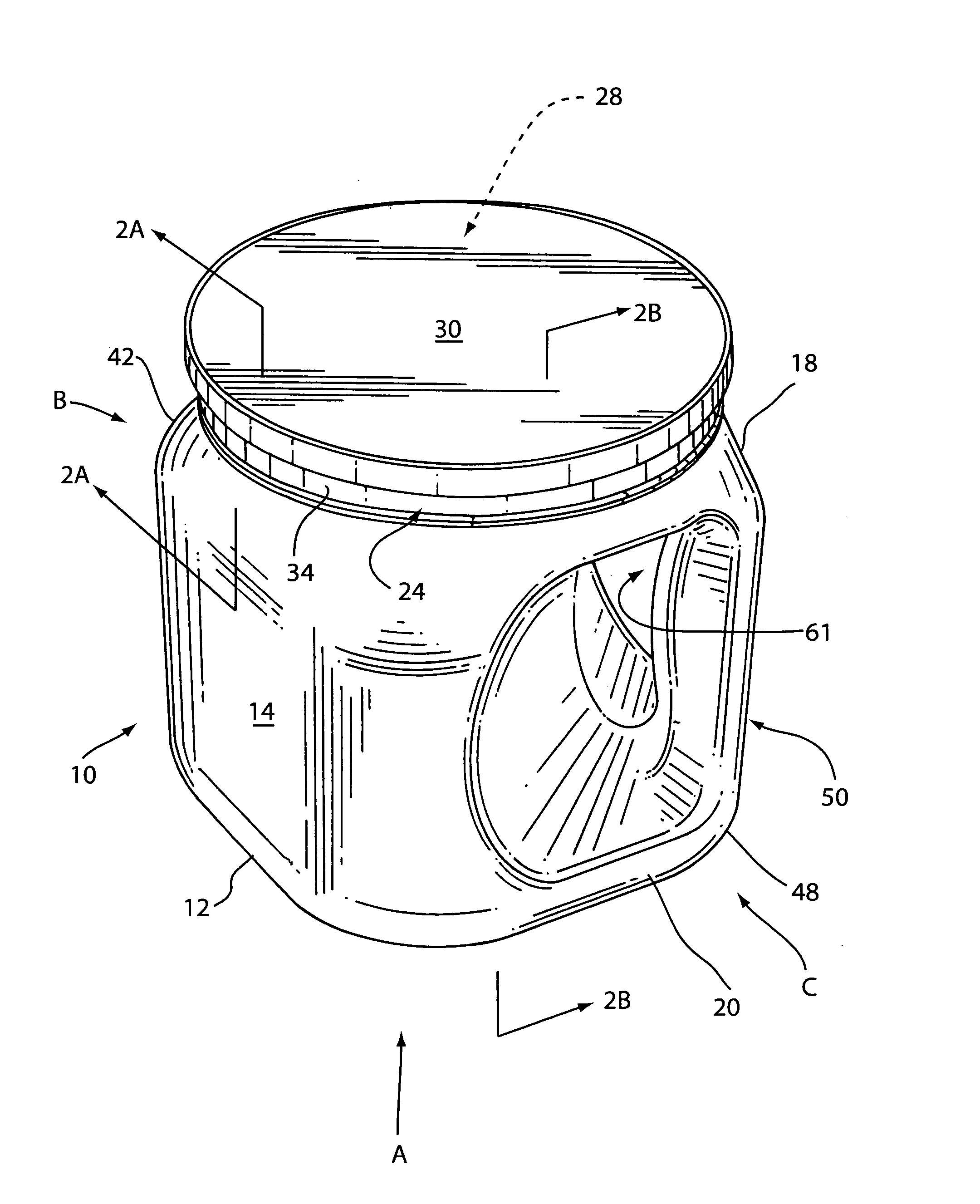 Plastic coffee container with corner handle