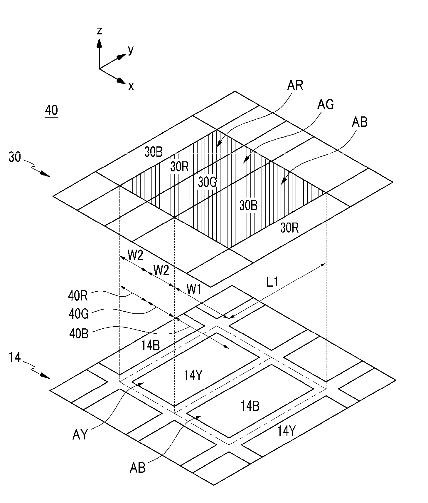 Organic light-emitting diode display having nonoverlapping yellow and blue emission layers