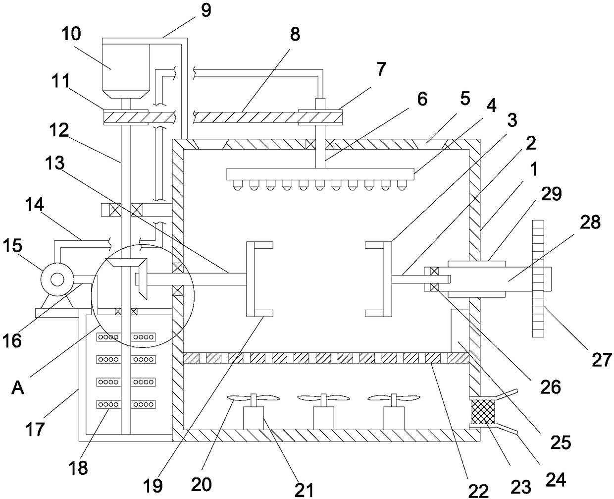 Motor shell paint spraying device with drying function