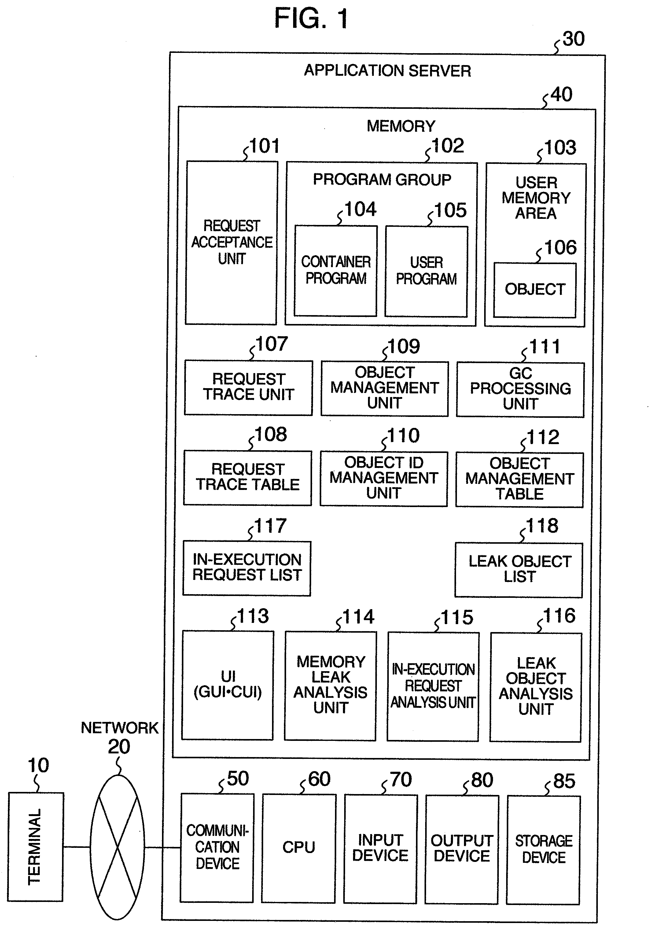 Memory leak detecting method, memory leak detecting device and memory leak detecting program