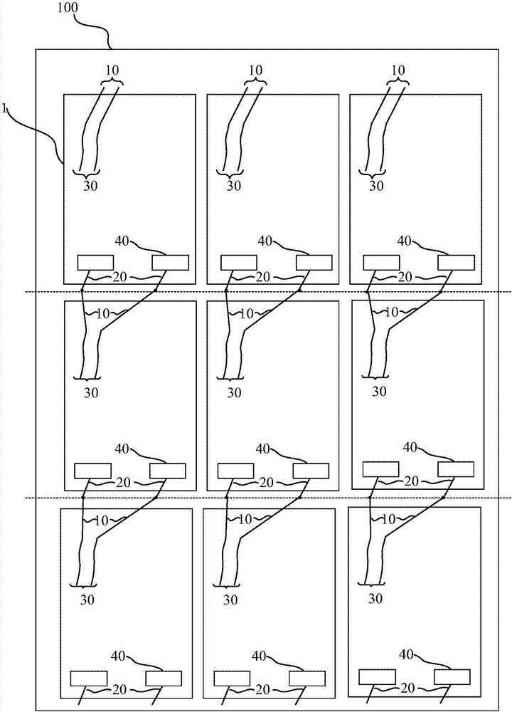 Array substrate, display panel, display device, large substrate and test method