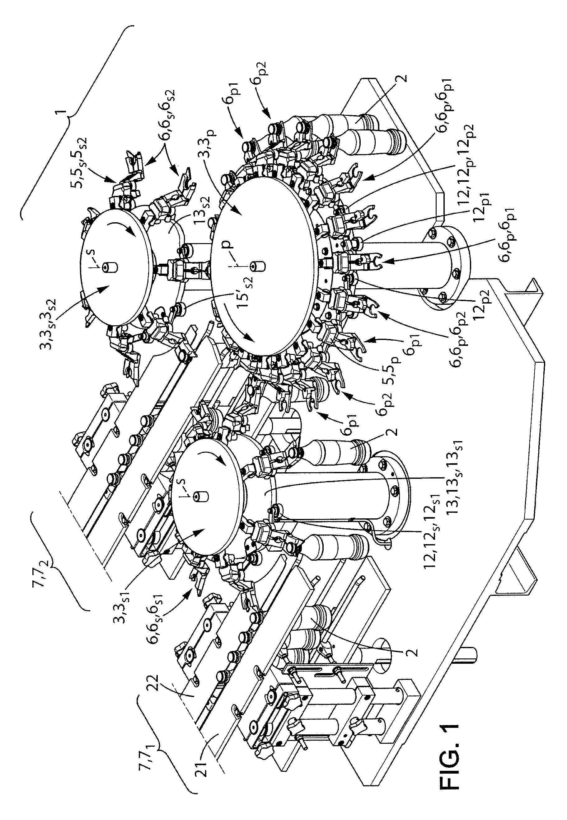 Vessel conveying device separating a main vessel flow into a plurality of secondary flows