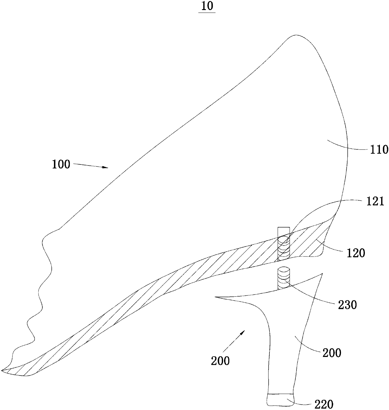 High-heeled shoes capable of being freely adjusted in height and disassembled