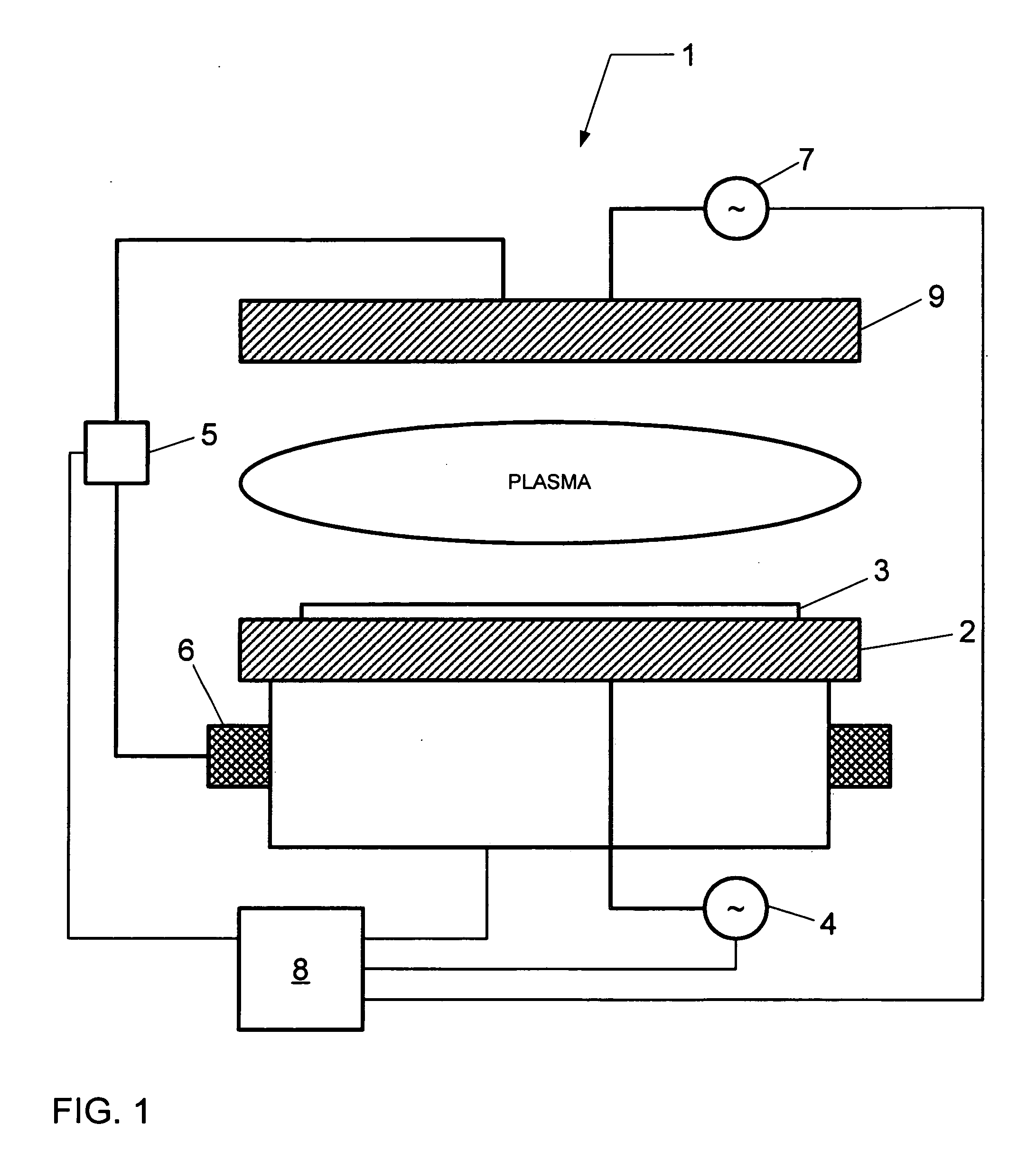 Method and apparatus for detecting endpoint in a dry etching system by monitoring a superimposed DC current