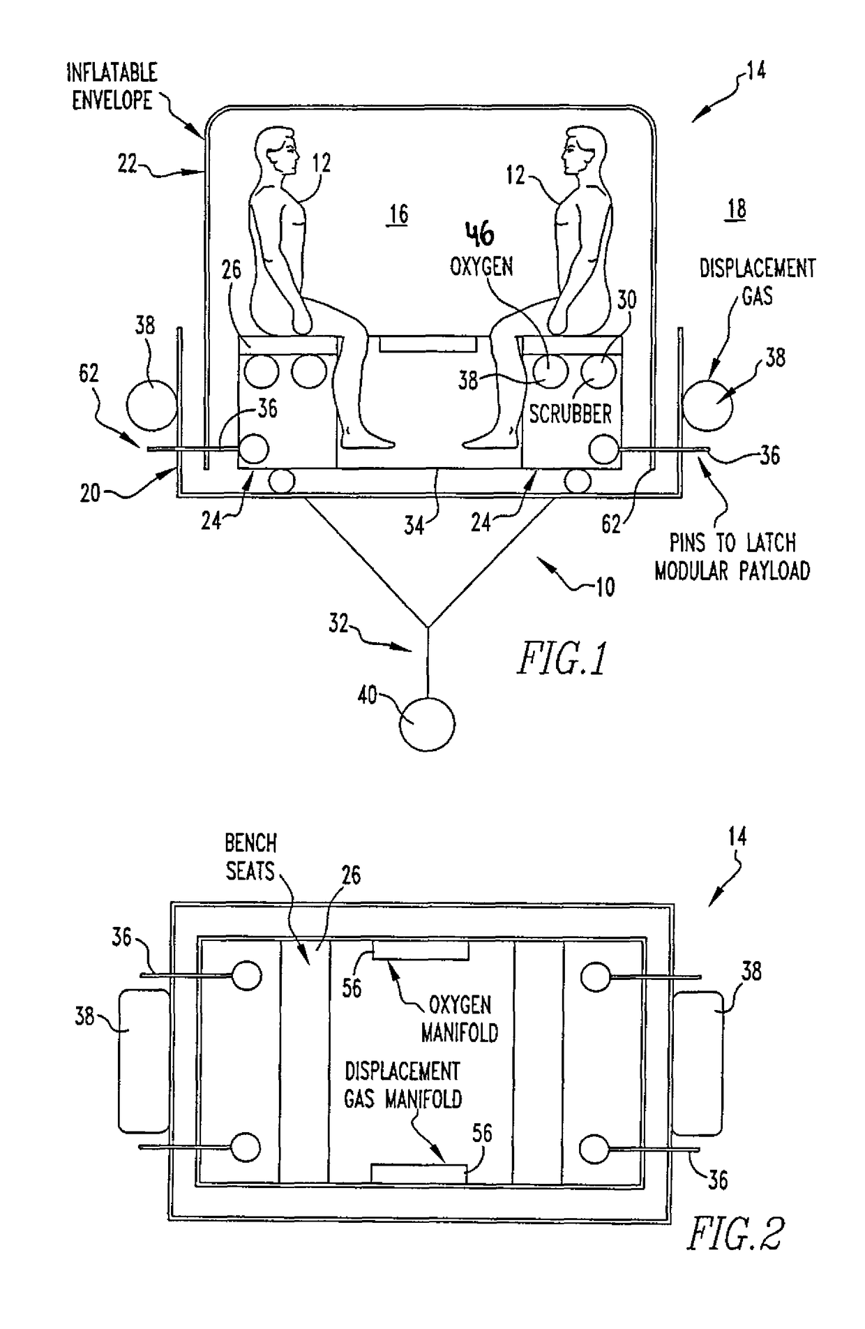 Portable inflatable habitat with modular payload, system and method