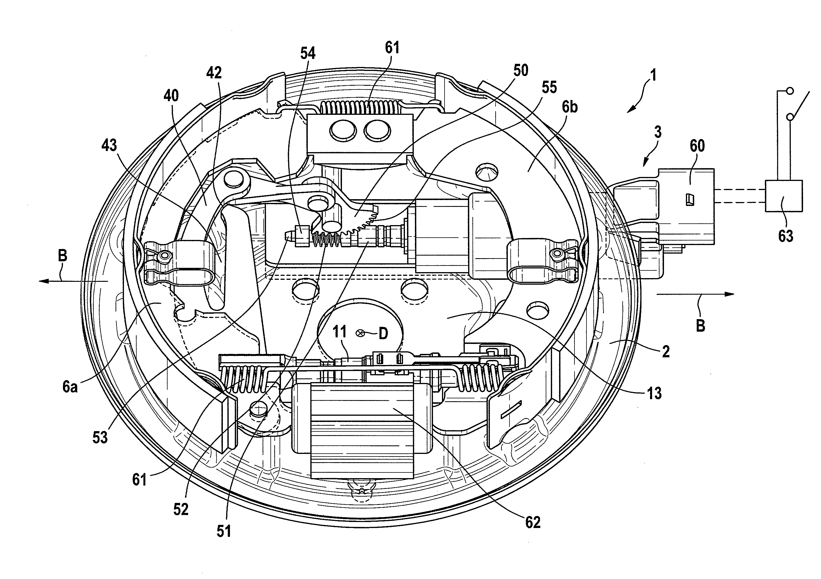 Drum brake module which can be operated by electric motor