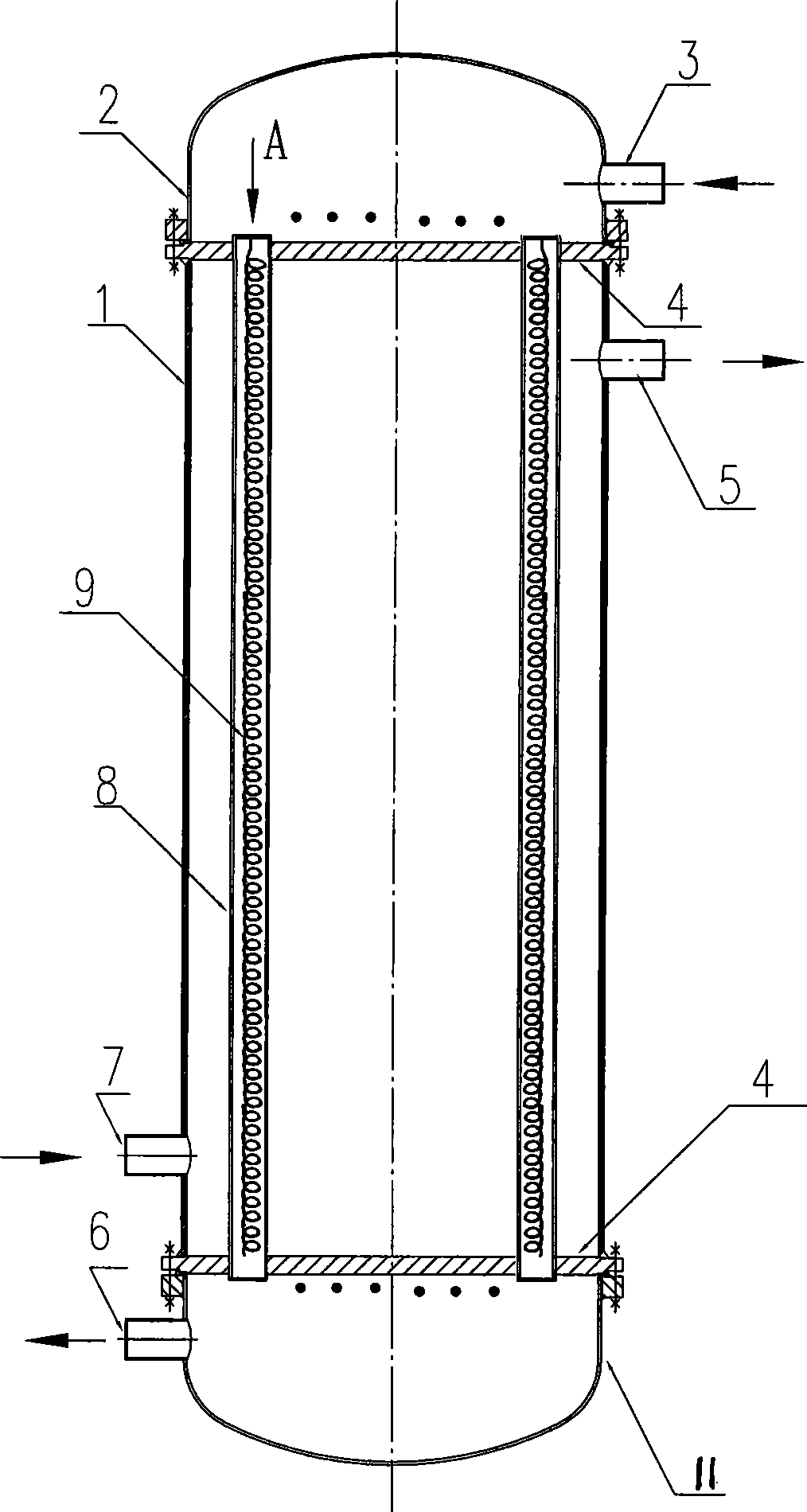 Pipe shell heat exchanger having heat exchange tube embedded with spring