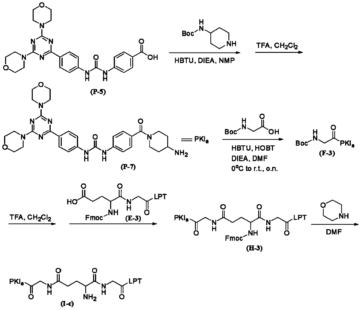 PKI-587-based anticancer intermediate and polyethylene glycol-coupled anticancer drug, preparation method and application thereof