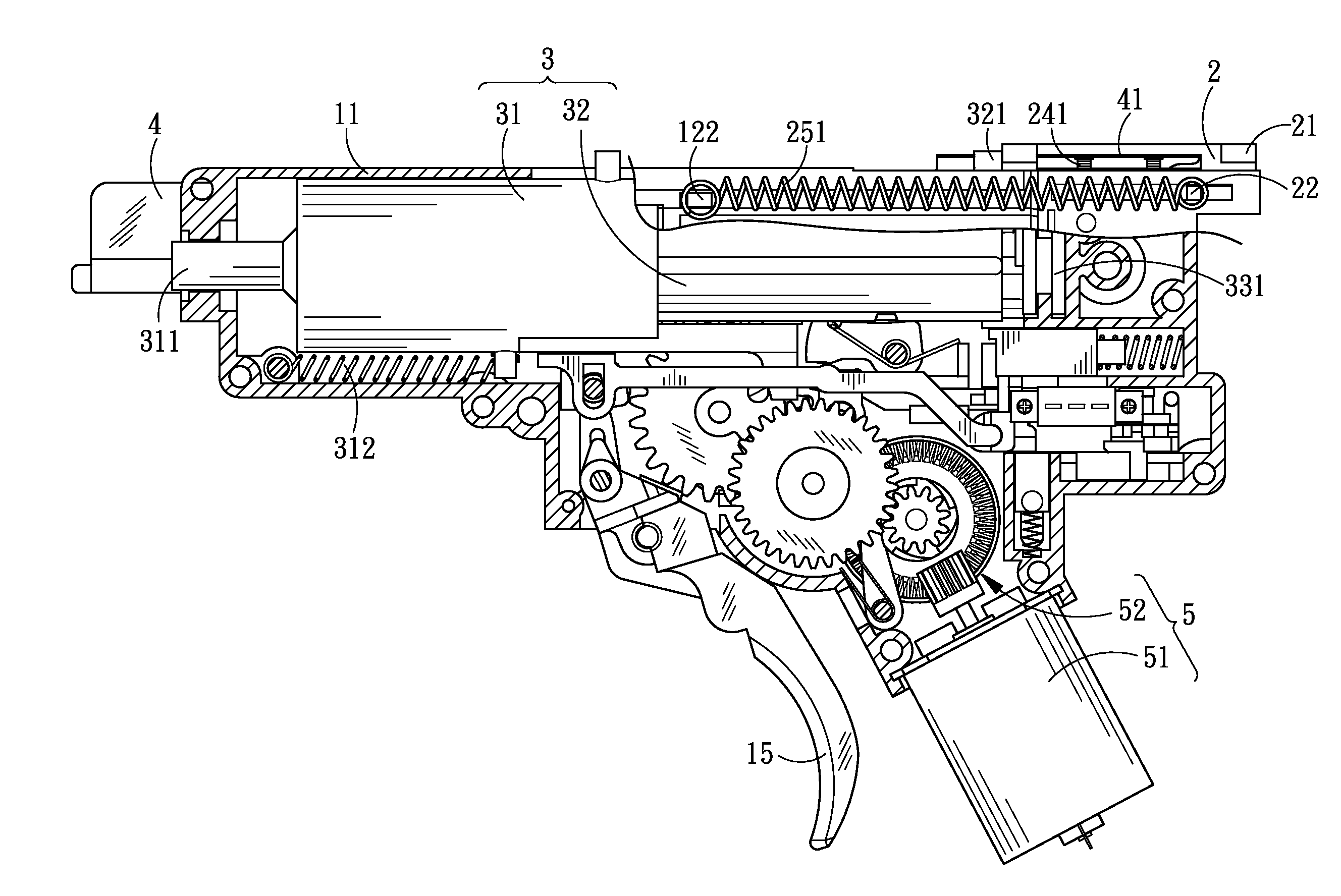 Simulated shell-throwing action of toy gun mechanism