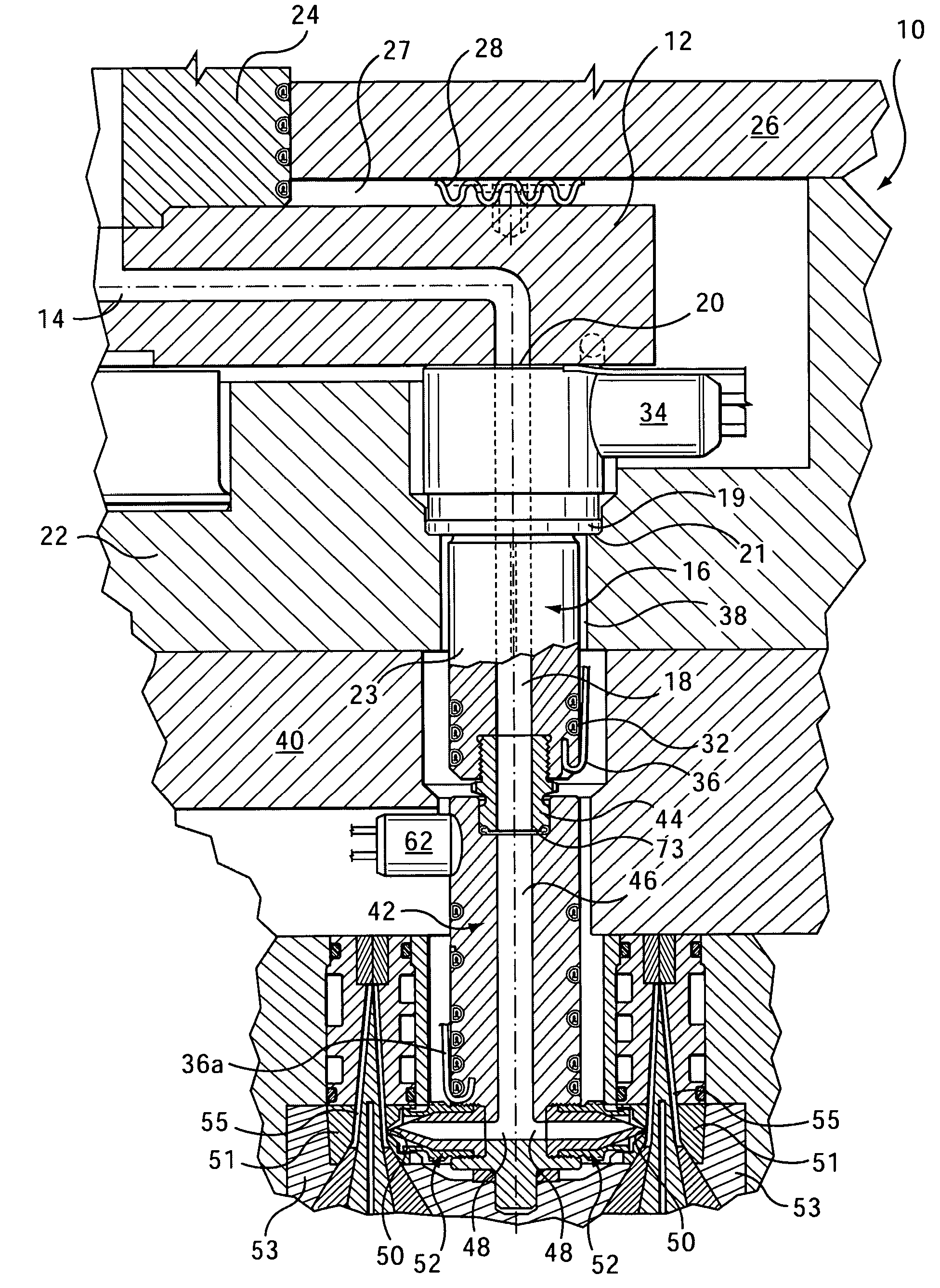 Front-mountable injection molding nozzle