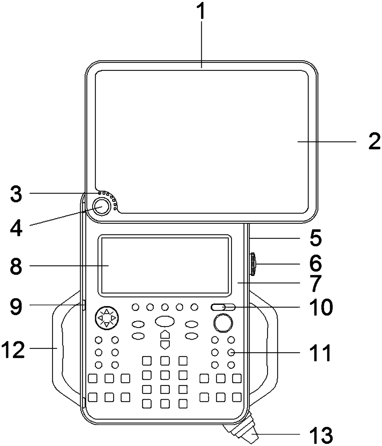 Double-screen double-display robot teaching machine structure integrating operation and monitoring functions