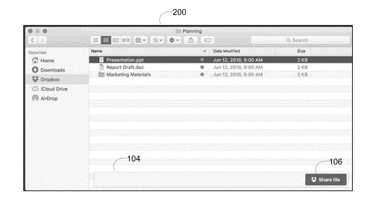 User interface for content sharing client in a desktop file system context