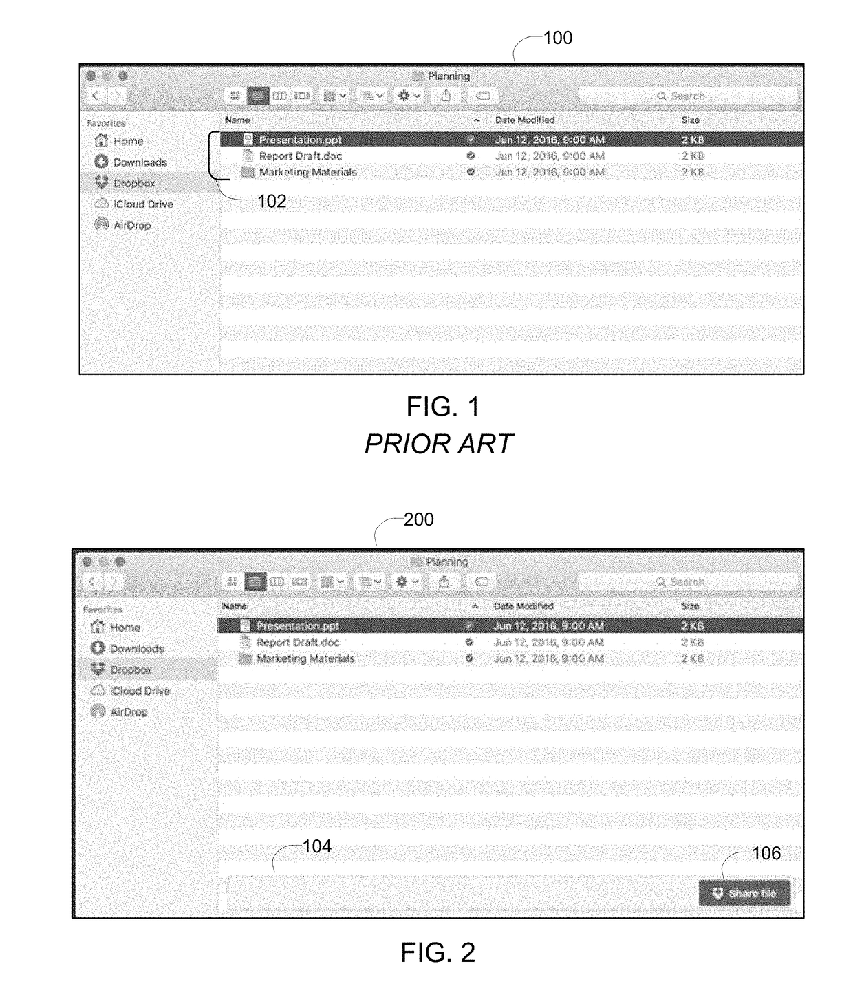 User interface for content sharing client in a desktop file system context