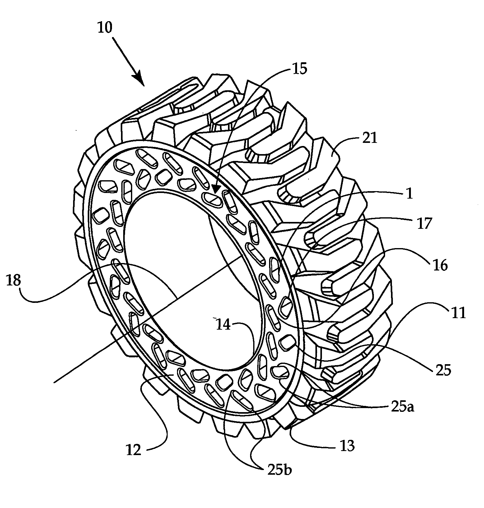 Solid suspended work machine tire