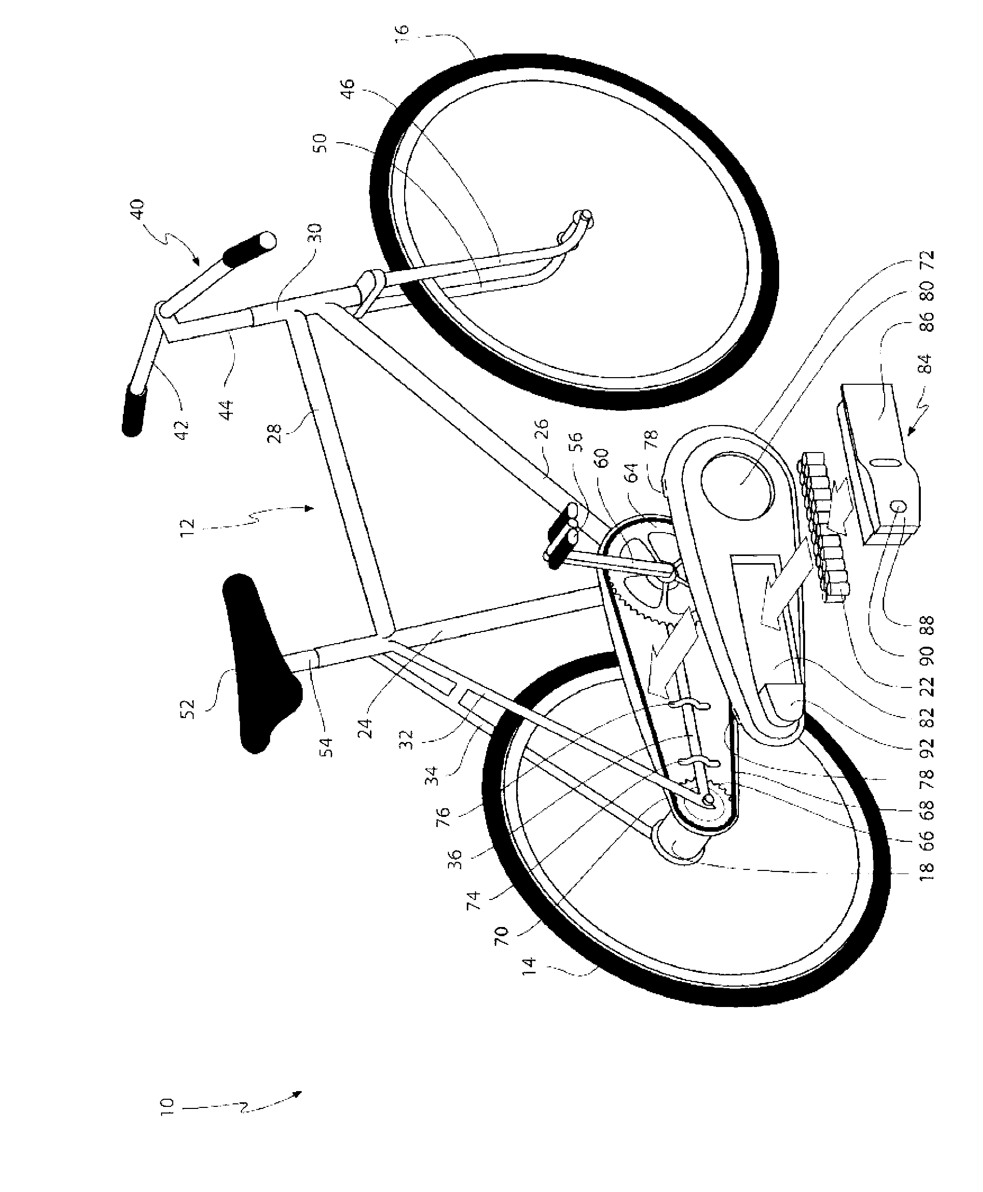 Power-source placement on electrically motorised bicycle