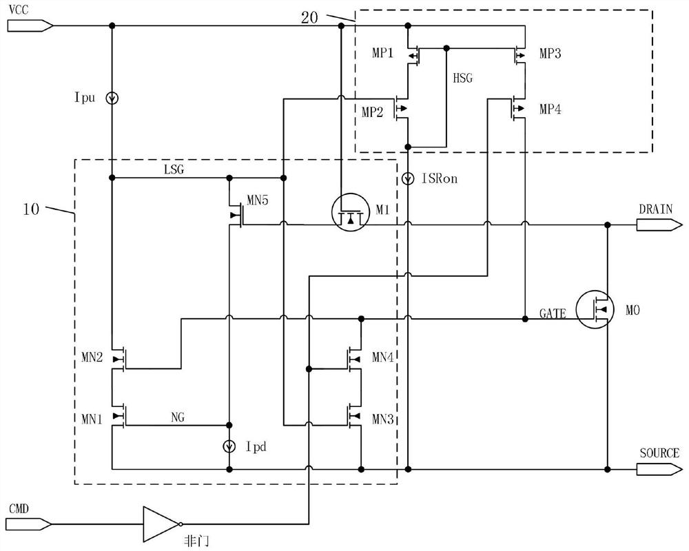 Driving circuit of low-side NMOS (N-channel metal oxide semiconductor)