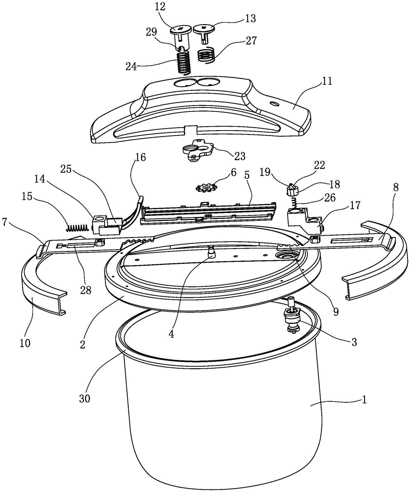 Clamp pressure cooker opening and closing structure