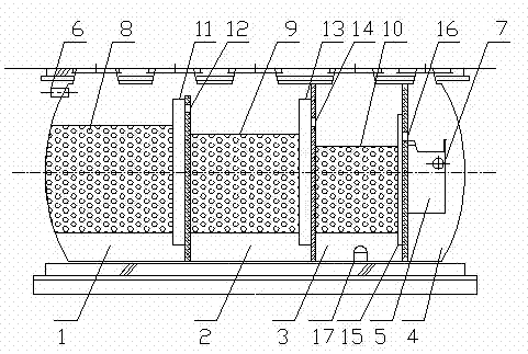 Irrigated area domestic wastewater activated iron-anaerobe coupling strengthening and nitrogen and phosphorus removal device