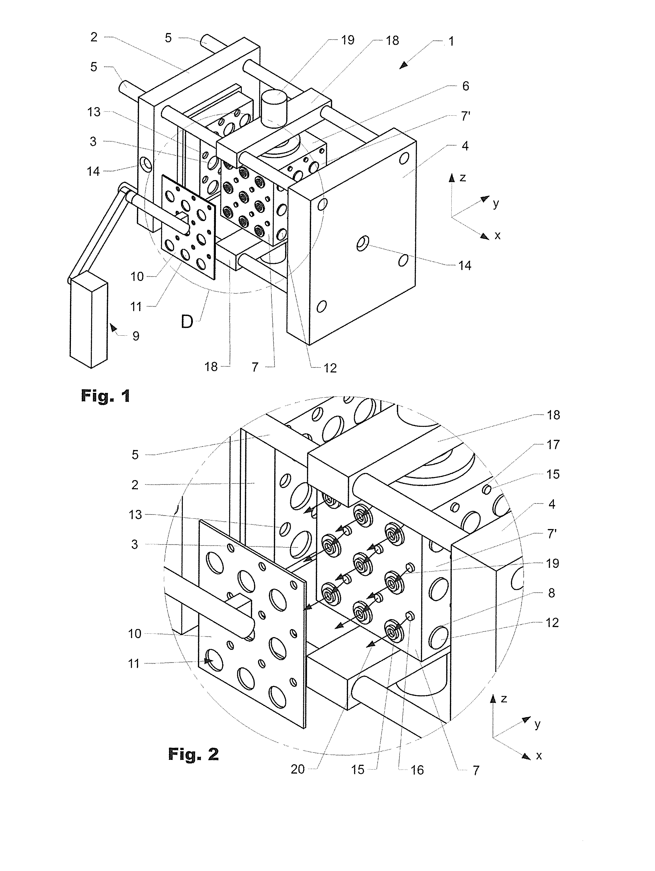 Device and method for producing injection-molded parts which comprise different components