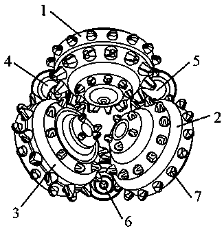 Three-cone drill bit for particle impact drilling