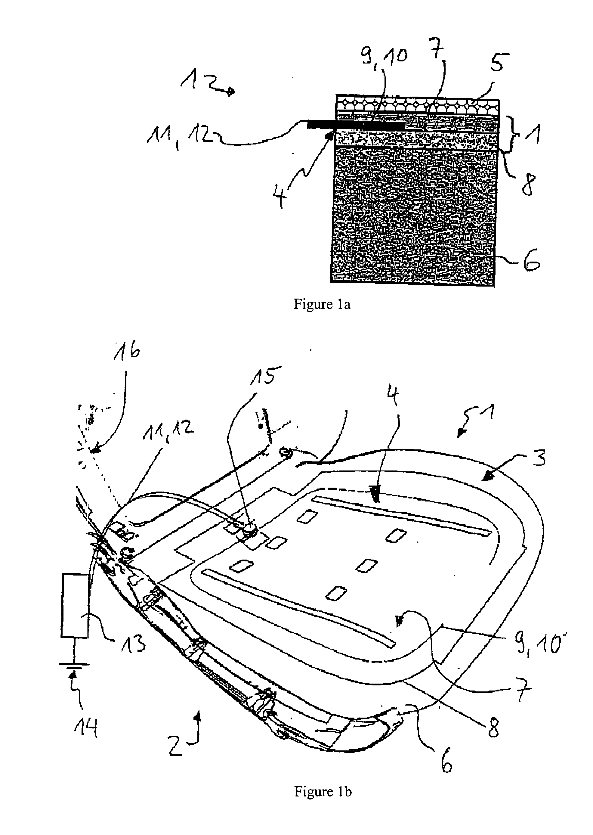 Surface heating, method for its production, and heatable object, and seat occupancy recognition, seat with it, and seat occupancy recognition method