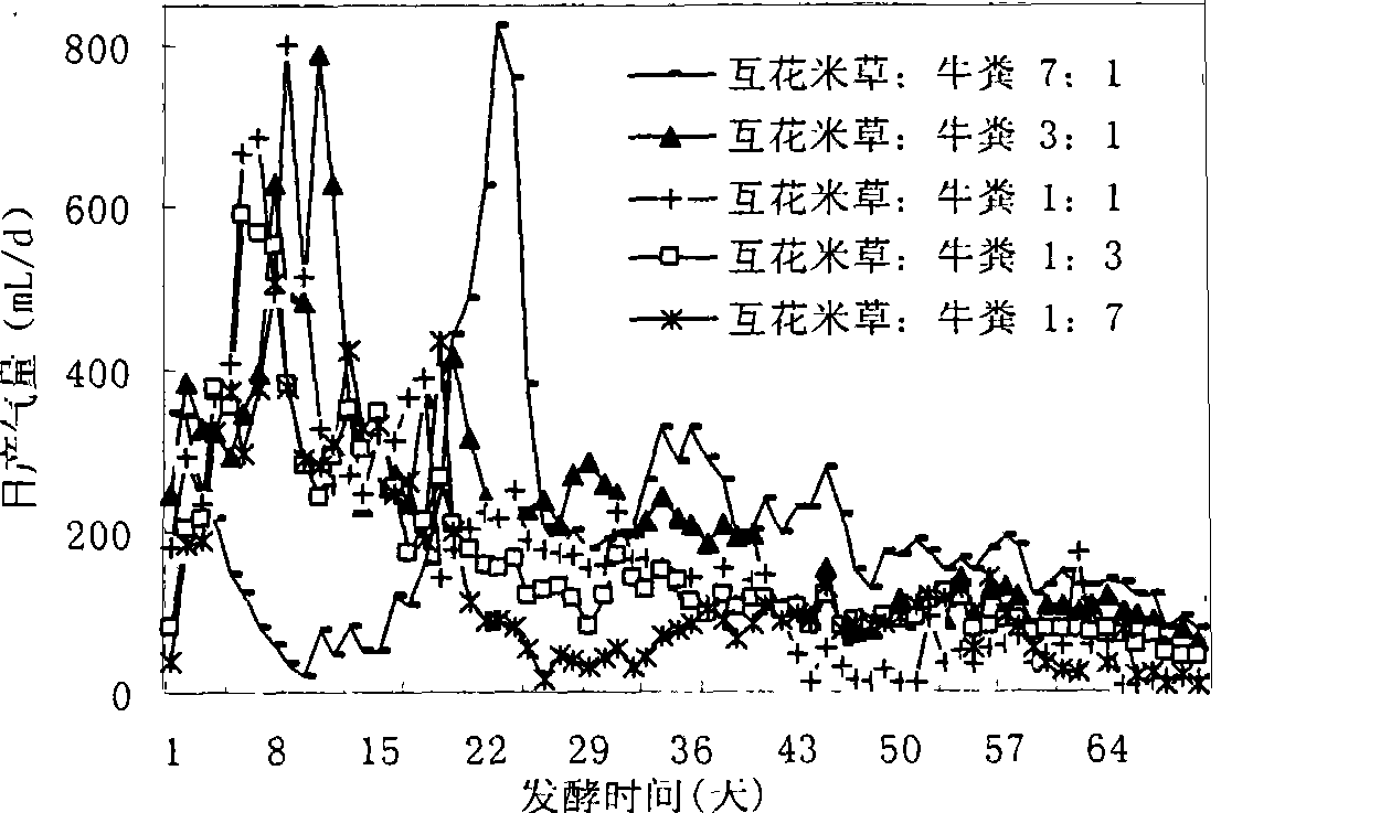 Method for producing methane from smooth cord-grass and cattle manure