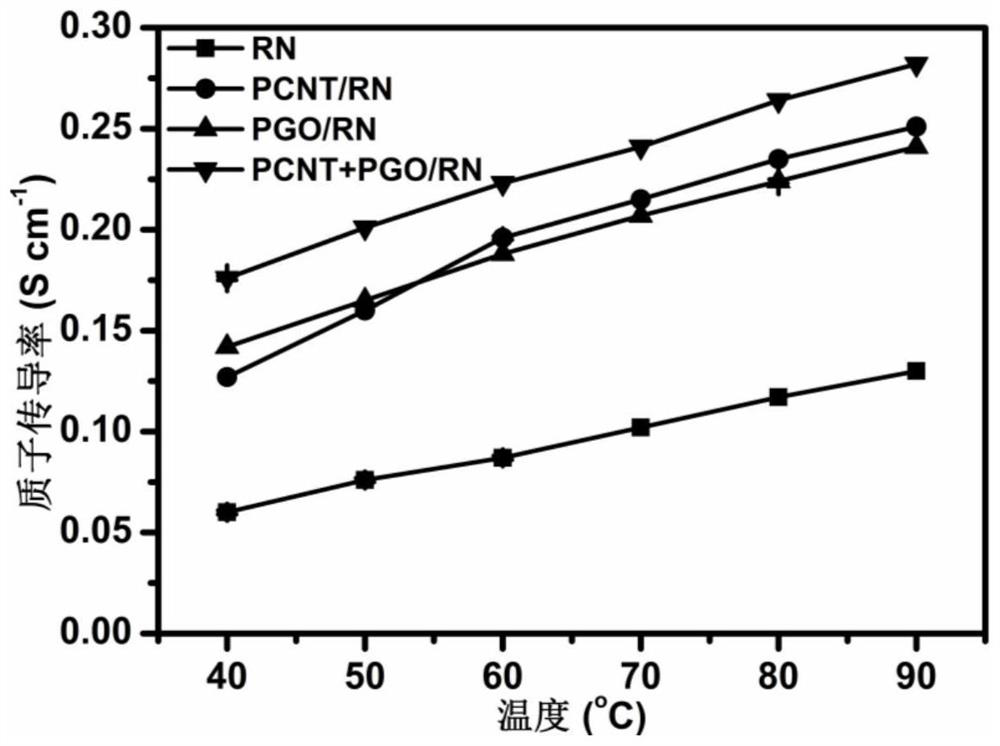 Polymeric hybrid proton exchange membrane synergistically modified by PCNT and PGO and preparation method thereof