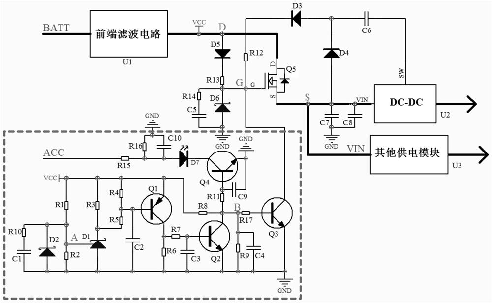 A low-voltage warning and automatic power-off protection circuit for a vehicle battery