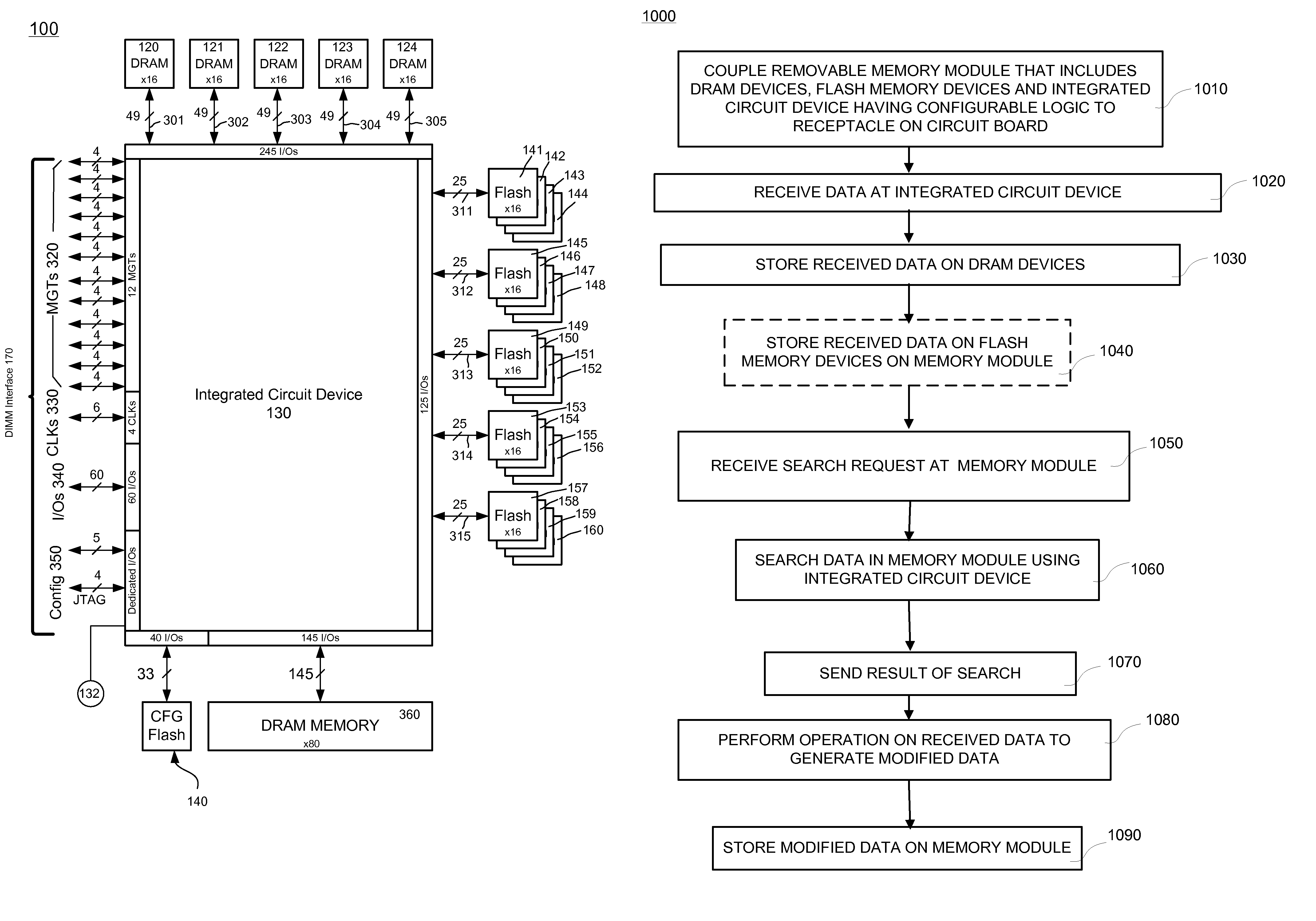 Data storage system with removable memory module having parallel channels of DRAM memory and flash memory