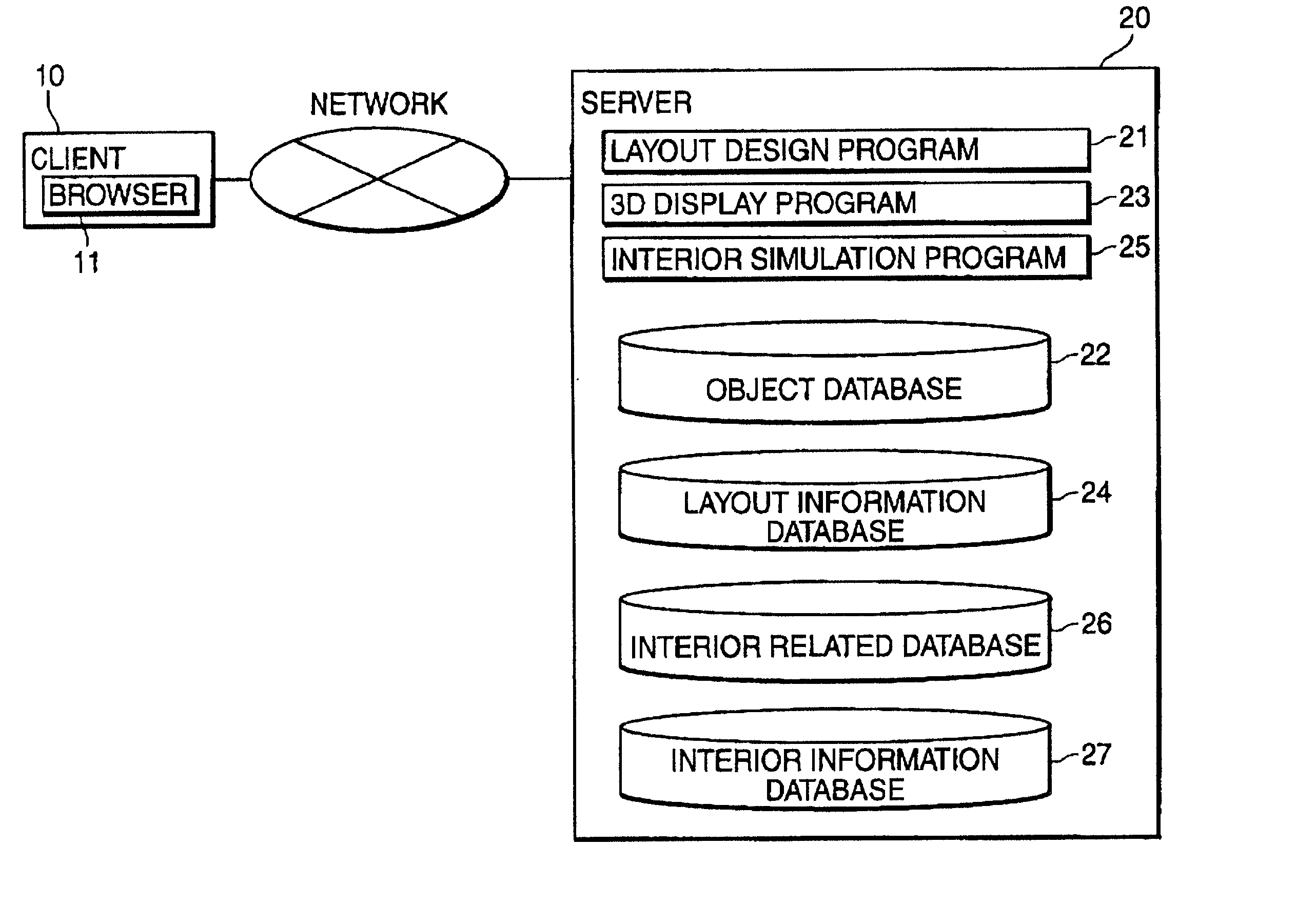 Method for aiding space design using network, system therefor, and server computer of the system