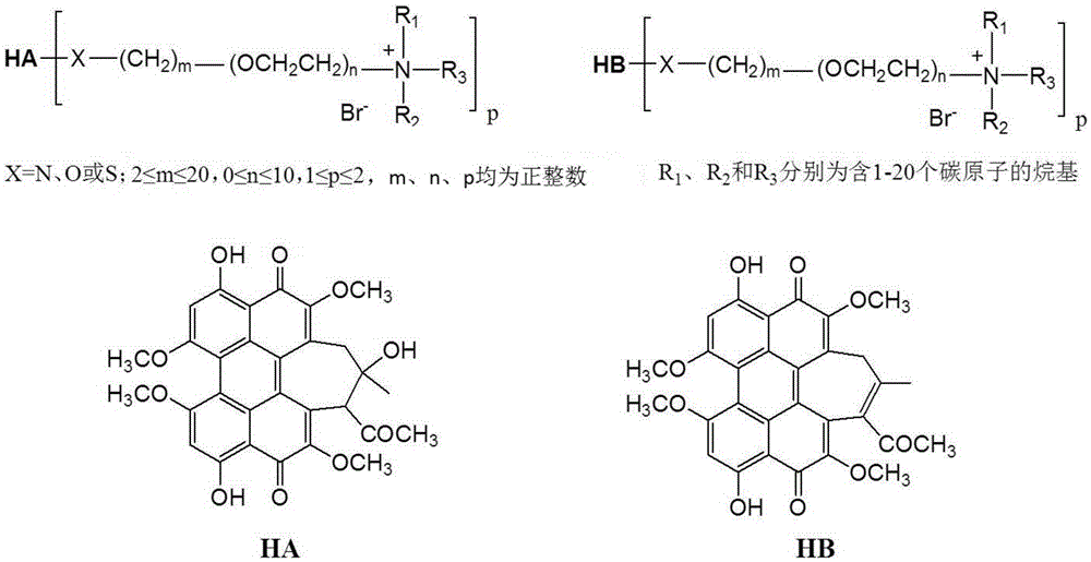 Hypocrellin derivative containing long-chain quaternary ammonium salt, and preparation method and application thereof