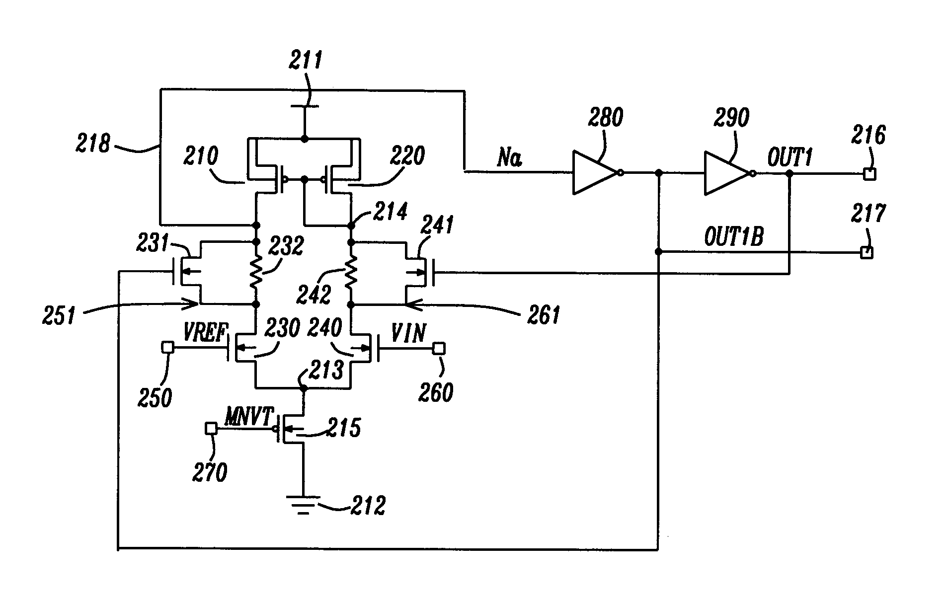 Comparator circuit with Schmitt trigger hysteresis character