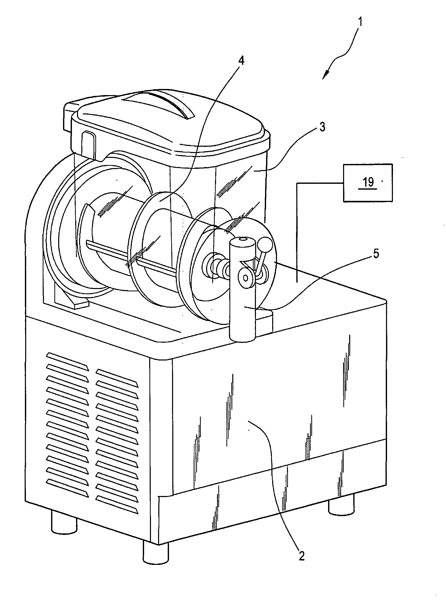 Machine and method for the treatment of liquid or semi-liquid food mixtures