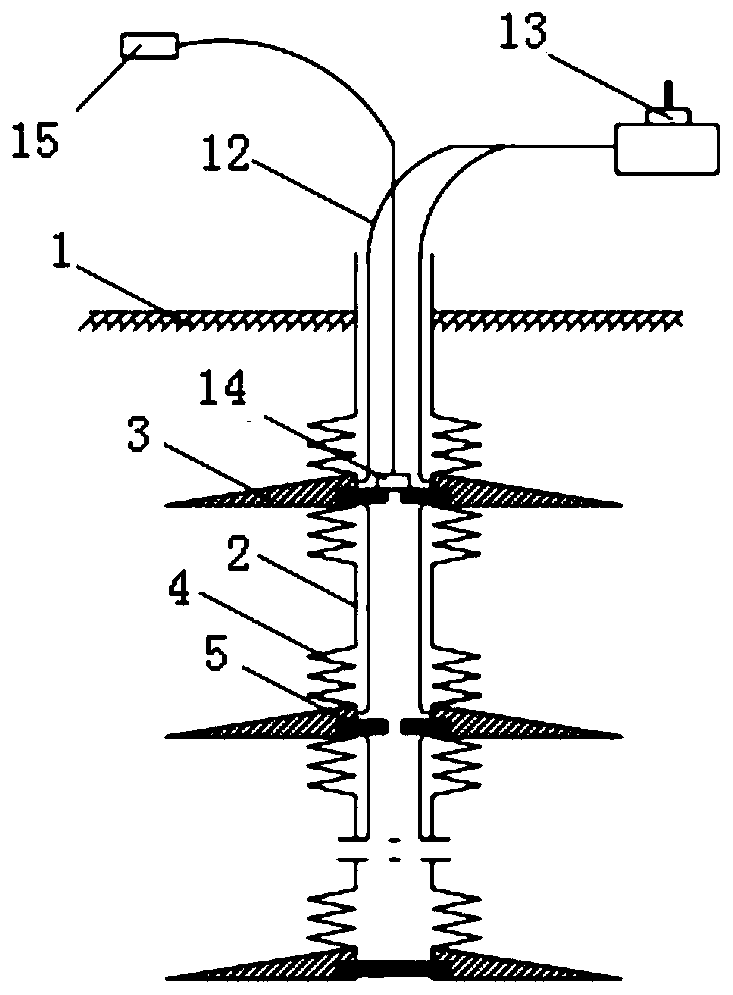 Soil body settlement layered monitoring device, installation method and use method